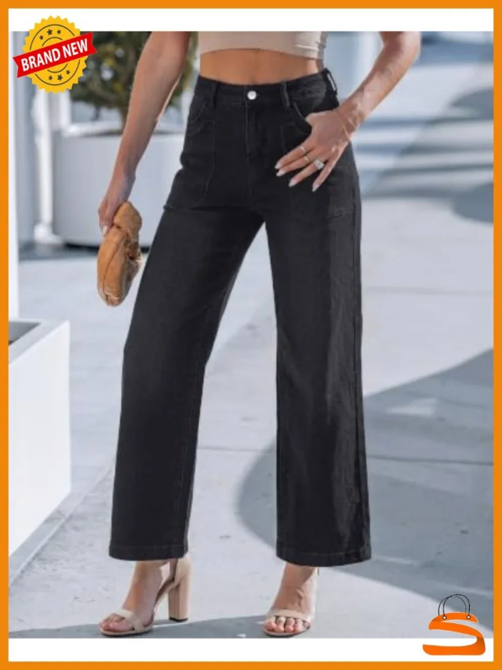 Wide Leg Jeans High Waisted Straight Leg Denim Pants Loose Stretchy Patch Pocket